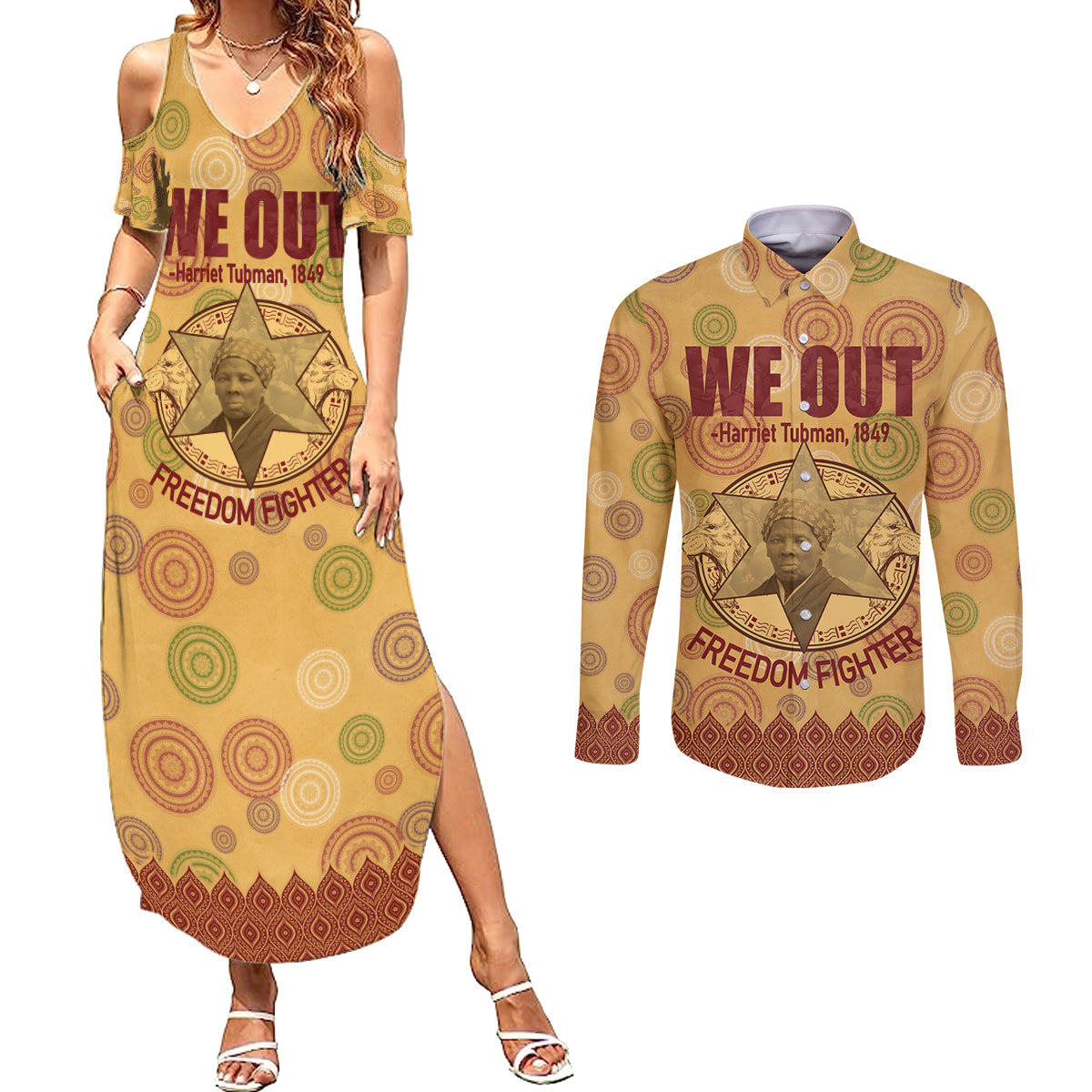 We Out 1849 African-American Couples Matching Summer Maxi Dress and Long Sleeve Button Shirt Harriet Tubman