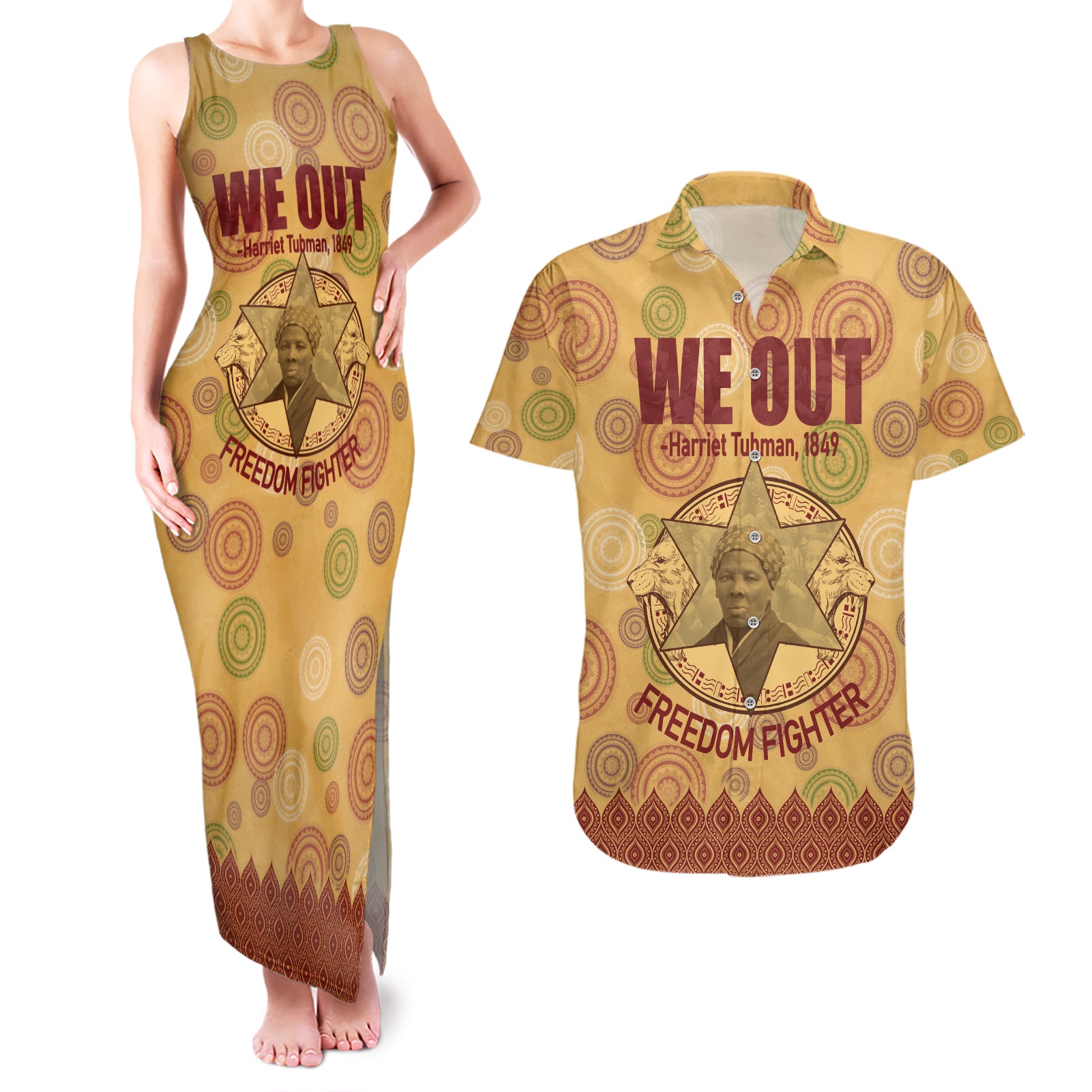 We Out 1849 African-American Couples Matching Tank Maxi Dress and Hawaiian Shirt Harriet Tubman