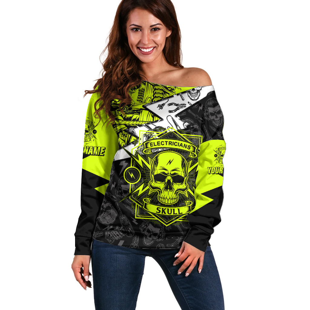 Personalised Electricians Skull Off Shoulder Sweater - Wonder Print Shop