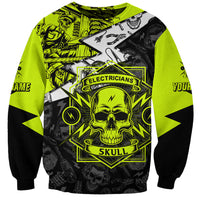 Electricians skull sweatshirt in black with neon green sleeves and large skull graphic
