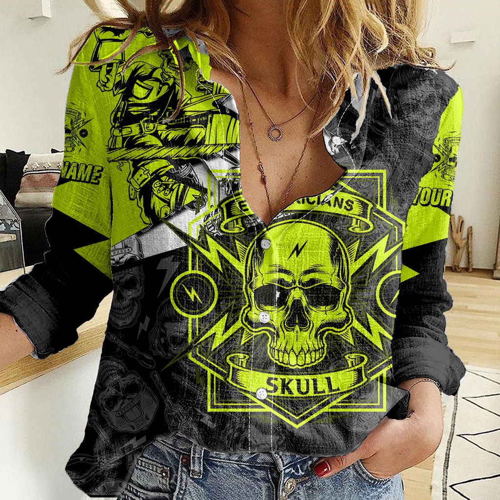 personalised-electricians-skull-women-casual-shirt