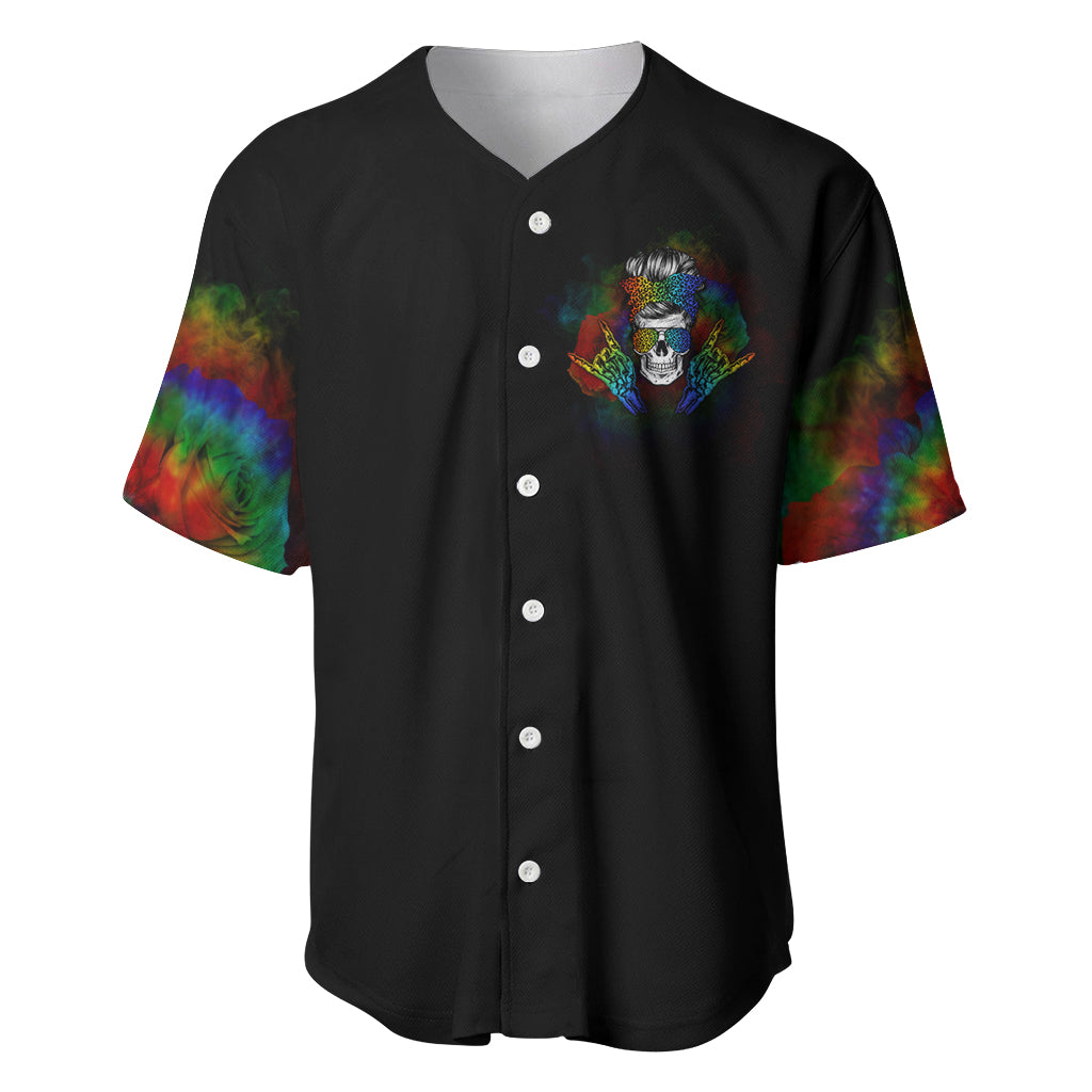 LGBT Rockin The Rainbow Life Skull Baseball Jersey - Wonder Print Shop