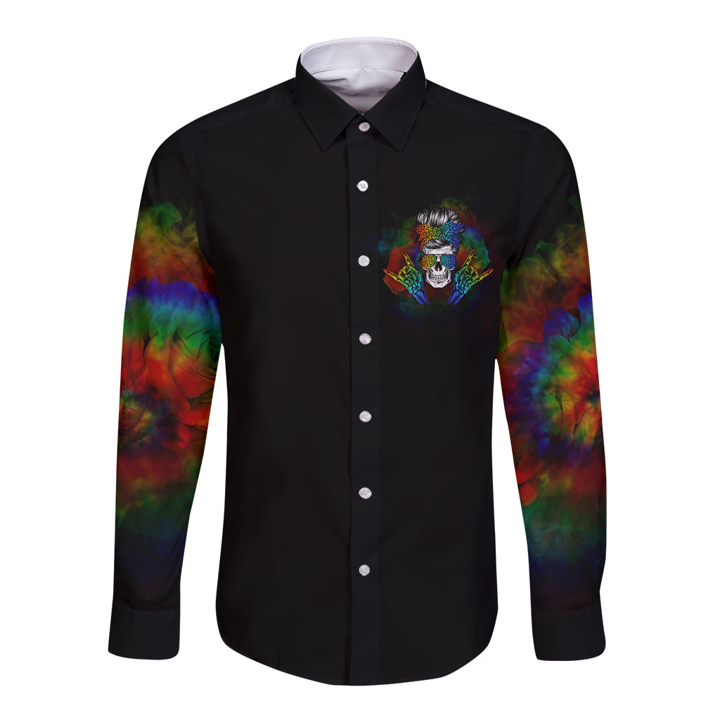 LGBT Rockin The Rainbow Life Skull Long Sleeve Button Shirt - Wonder Print Shop