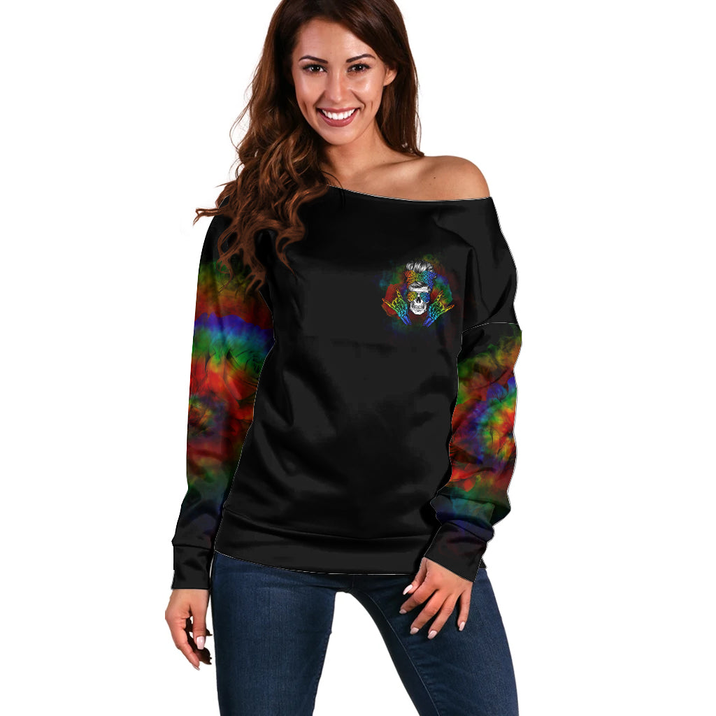 LGBT Rockin The Rainbow Life Skull Off Shoulder Sweater - Wonder Print Shop