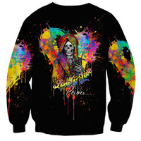 Black unisex sweatshirt with back skull graphic and “Love is Love” pride lettering