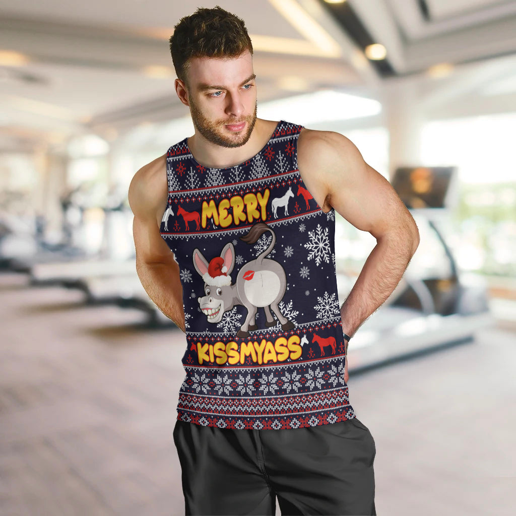 Funny Donkeys Christmas Men Tank Top Merry Kissmyass - Wonder Print Shop