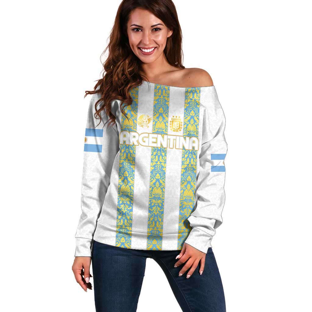 Argentina Football 2024 Off Shoulder Sweater The White and Sky Blue - Wonder Print Shop