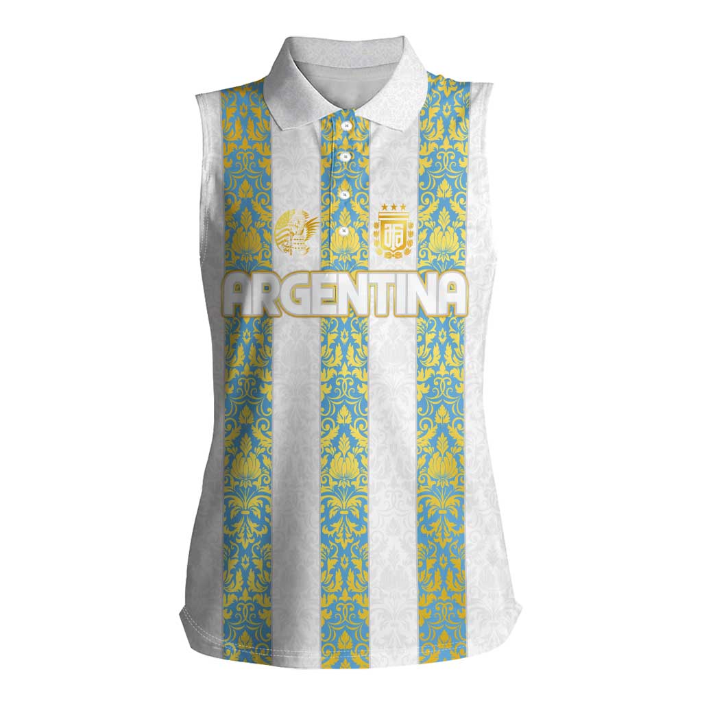 Argentina Football 2024 Women Sleeveless Polo Shirt The White and Sky Blue - Wonder Print Shop