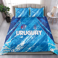 Sky blue Uruguay football bedding set with crest and URUGUAY lettering on duvet, two pillowcases