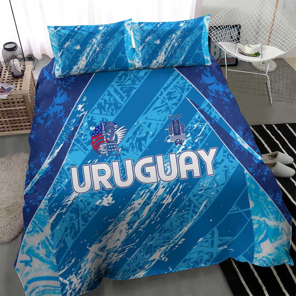 Sky blue Uruguay football bedding set: duvet and two pillowcases with URUGUAY print