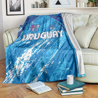 Blue Uruguay 2024 football blanket with URUGUAY logo and patterned graphics