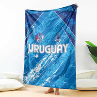 Blue Uruguay 2024 football blanket, URUGUAY text centered on graphic field design