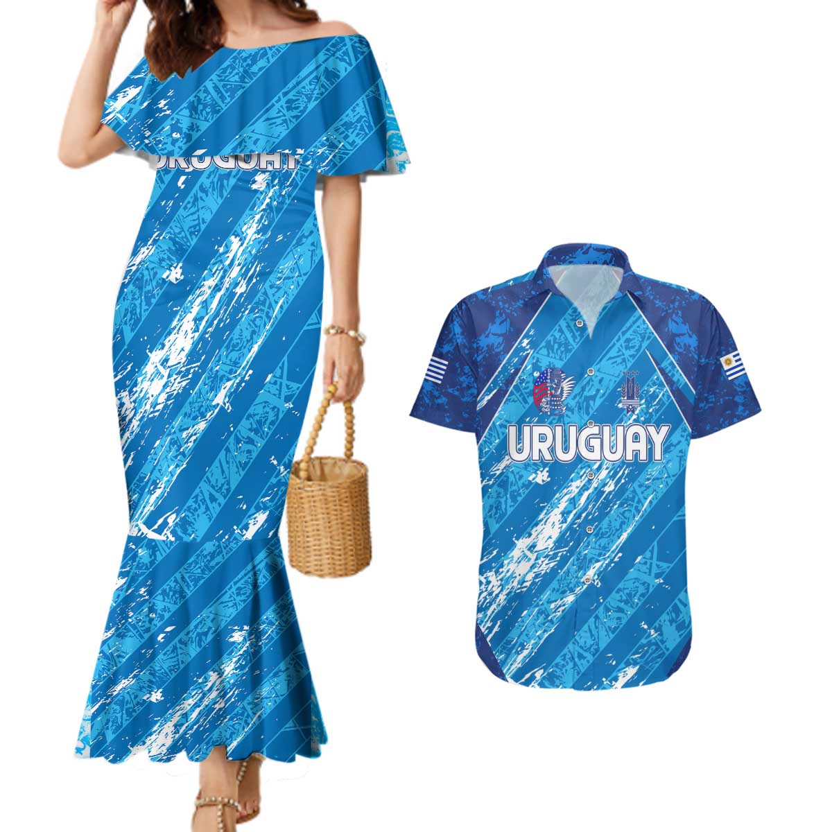 Uruguay Football 2024 Couples Matching Mermaid Dress and Hawaiian Shirt The Sky Blue - Wonder Print Shop