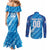 Uruguay Football 2024 Couples Matching Mermaid Dress and Long Sleeve Button Shirt The Sky Blue