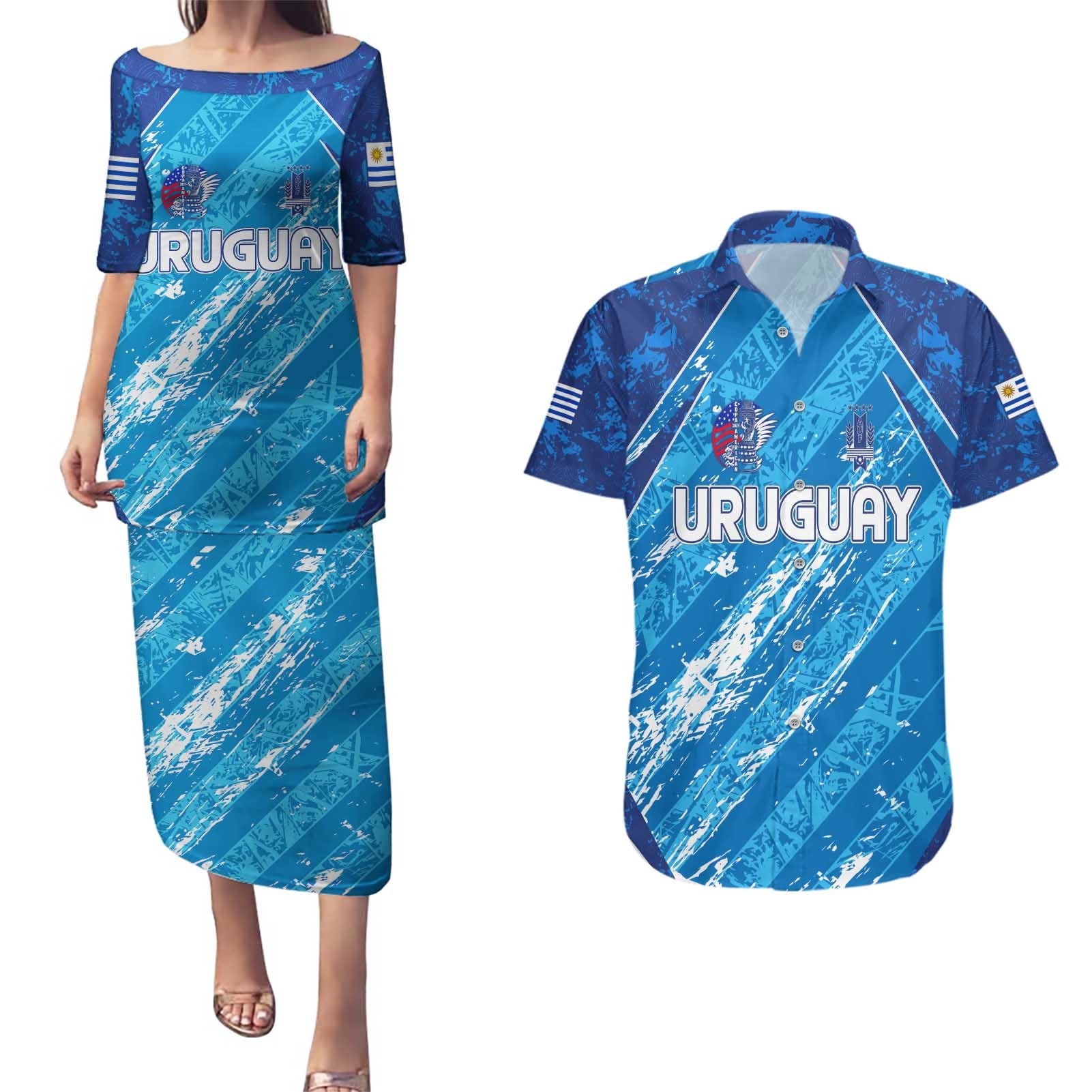 Uruguay Football 2024 Couples Matching Puletasi and Hawaiian Shirt The Sky Blue - Wonder Print Shop