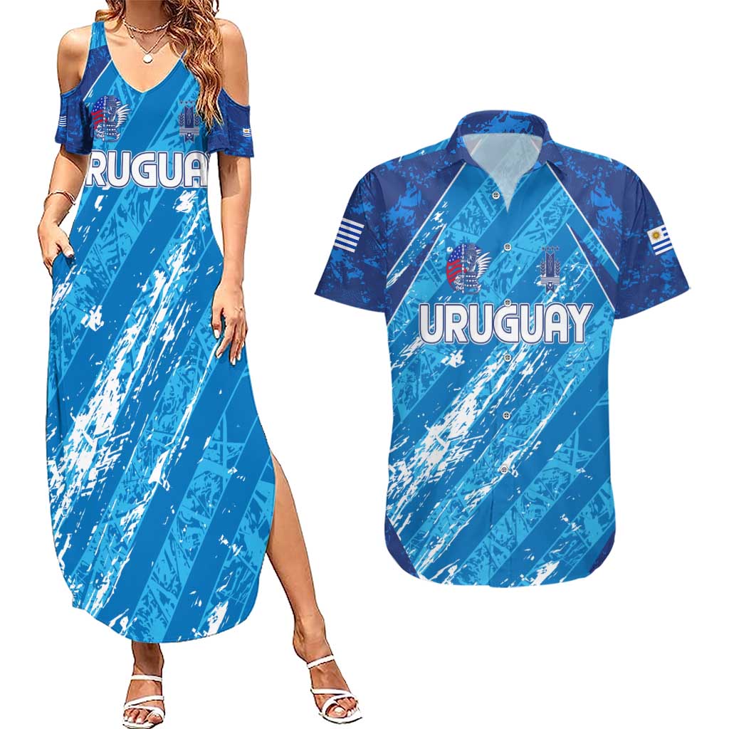 Uruguay Football 2024 Couples Matching Summer Maxi Dress and Hawaiian Shirt The Sky Blue - Wonder Print Shop