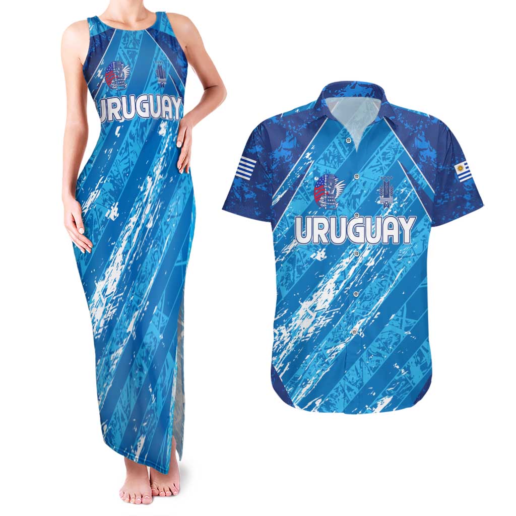 Uruguay Football 2024 Couples Matching Tank Maxi Dress and Hawaiian Shirt The Sky Blue - Wonder Print Shop