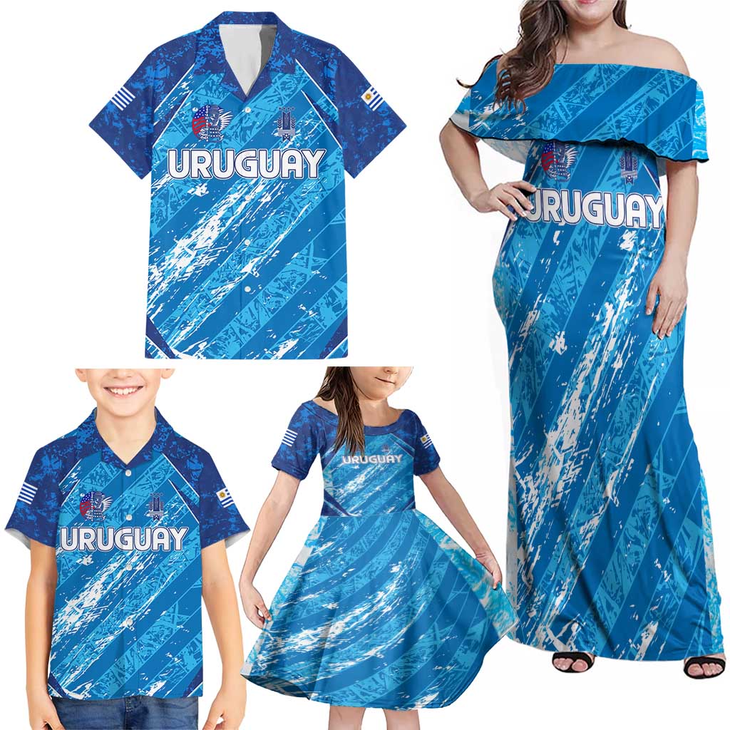 Uruguay Football 2024 Family Matching Off Shoulder Maxi Dress and Hawaiian Shirt The Sky Blue - Wonder Print Shop