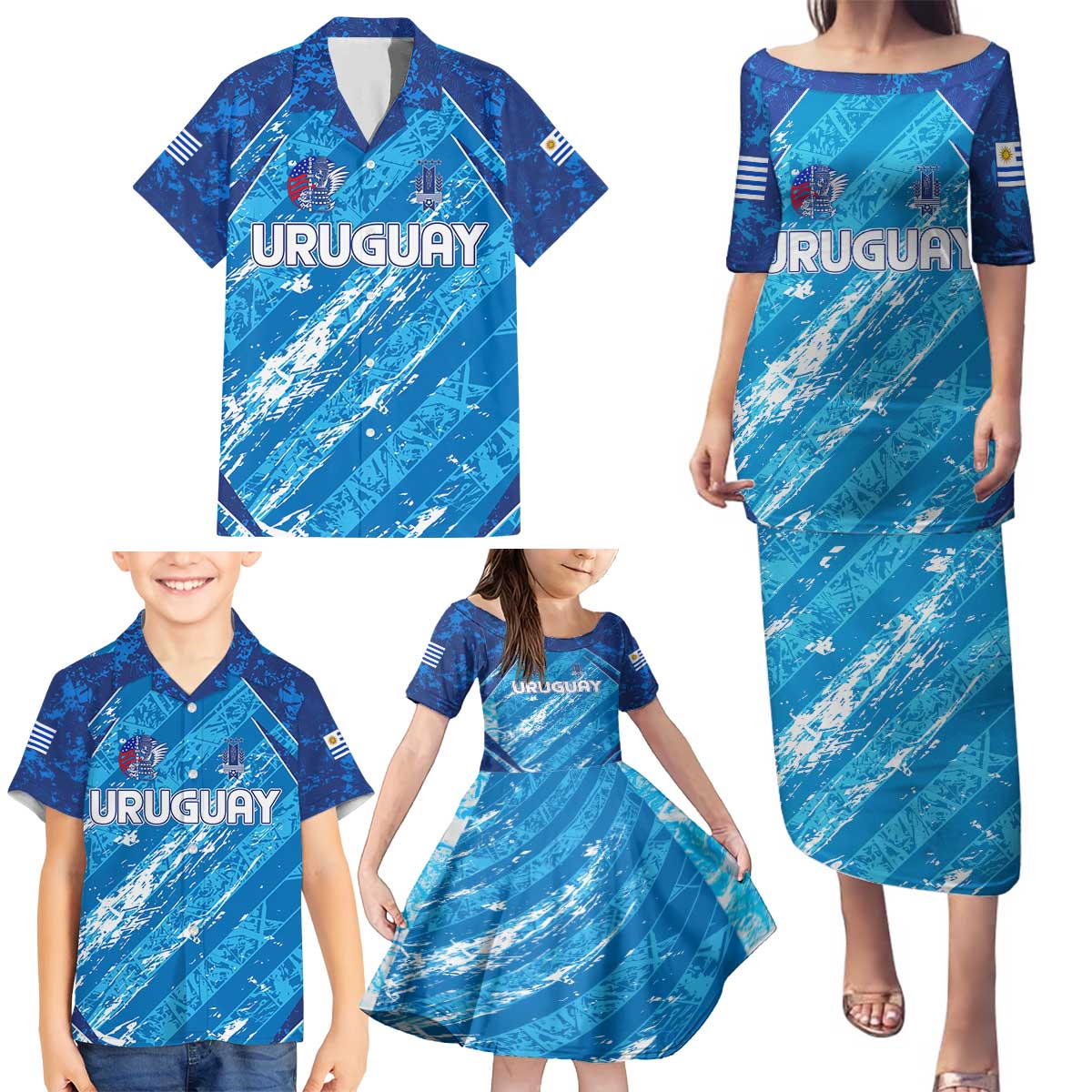 Uruguay Football 2024 Family Matching Puletasi and Hawaiian Shirt The Sky Blue - Wonder Print Shop