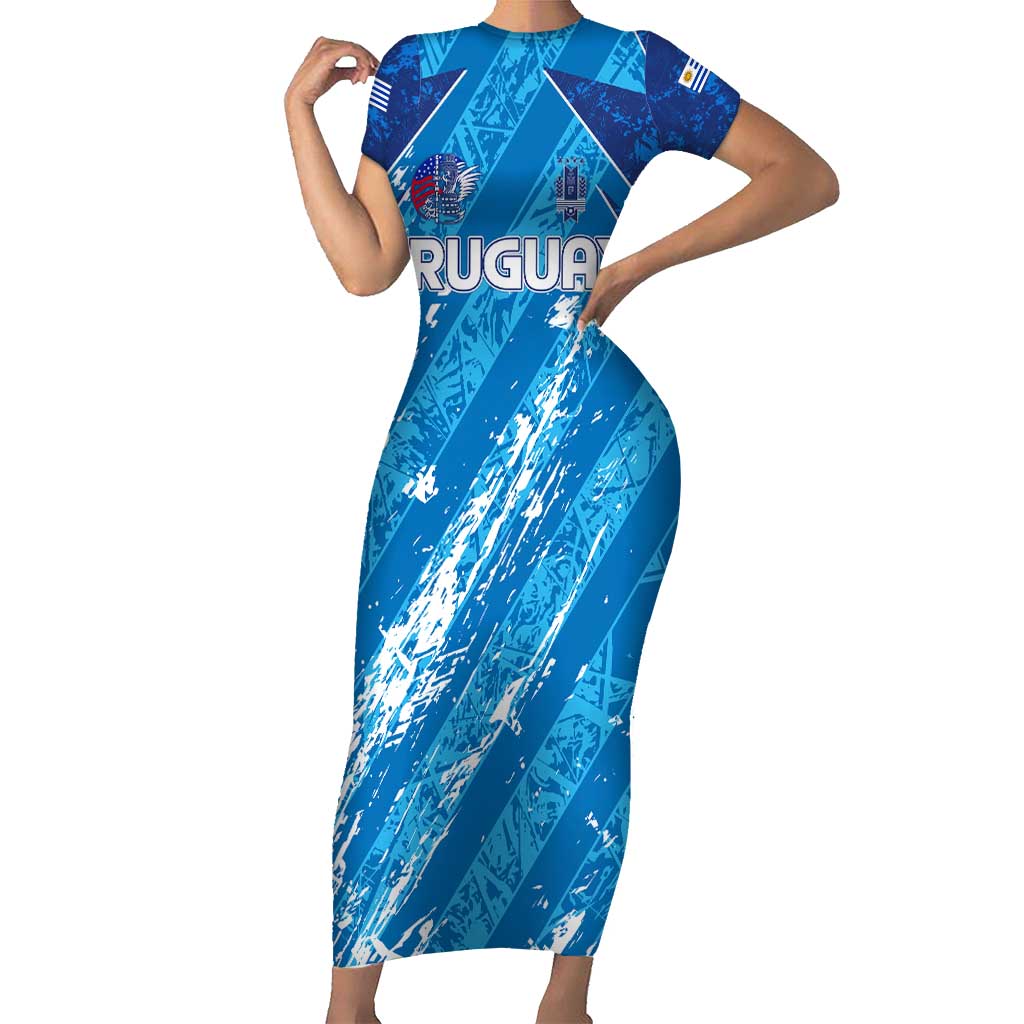 Uruguay Football 2024 Short Sleeve Bodycon Dress The Sky Blue - Wonder Print Shop