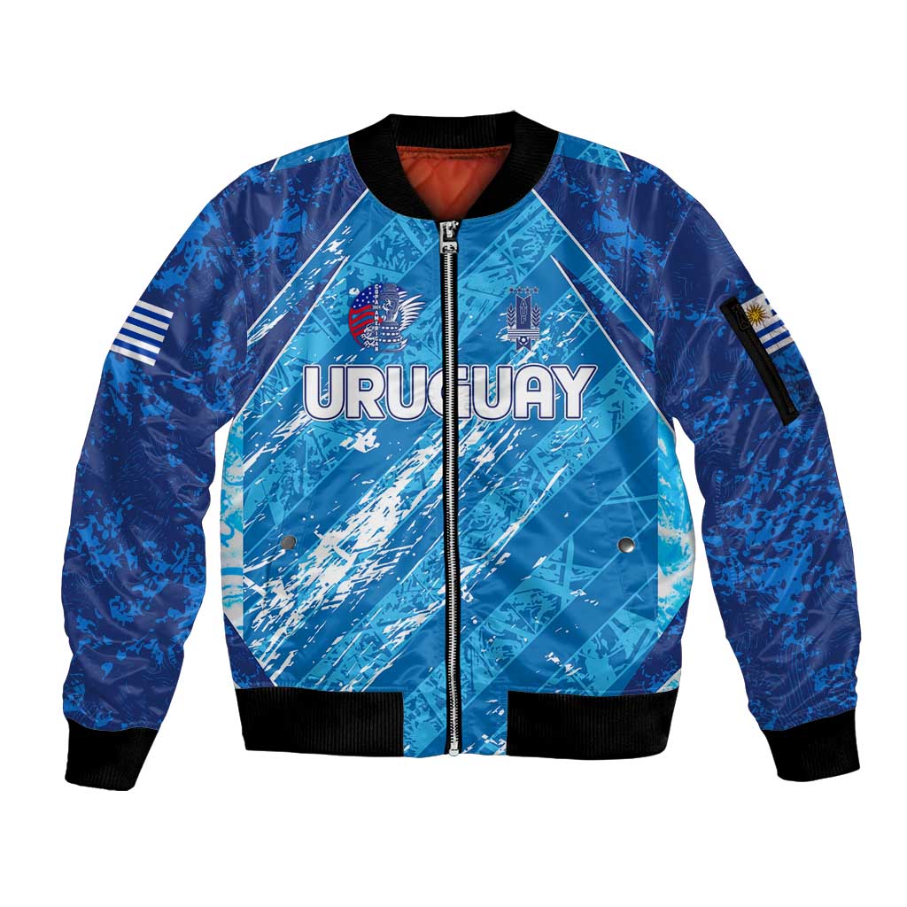 Uruguay Football 2024 Sleeve Zip Bomber Jacket The Sky Blue - Wonder Print Shop