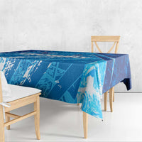 Sky blue football tablecloth with graphic pattern, draped over dining table