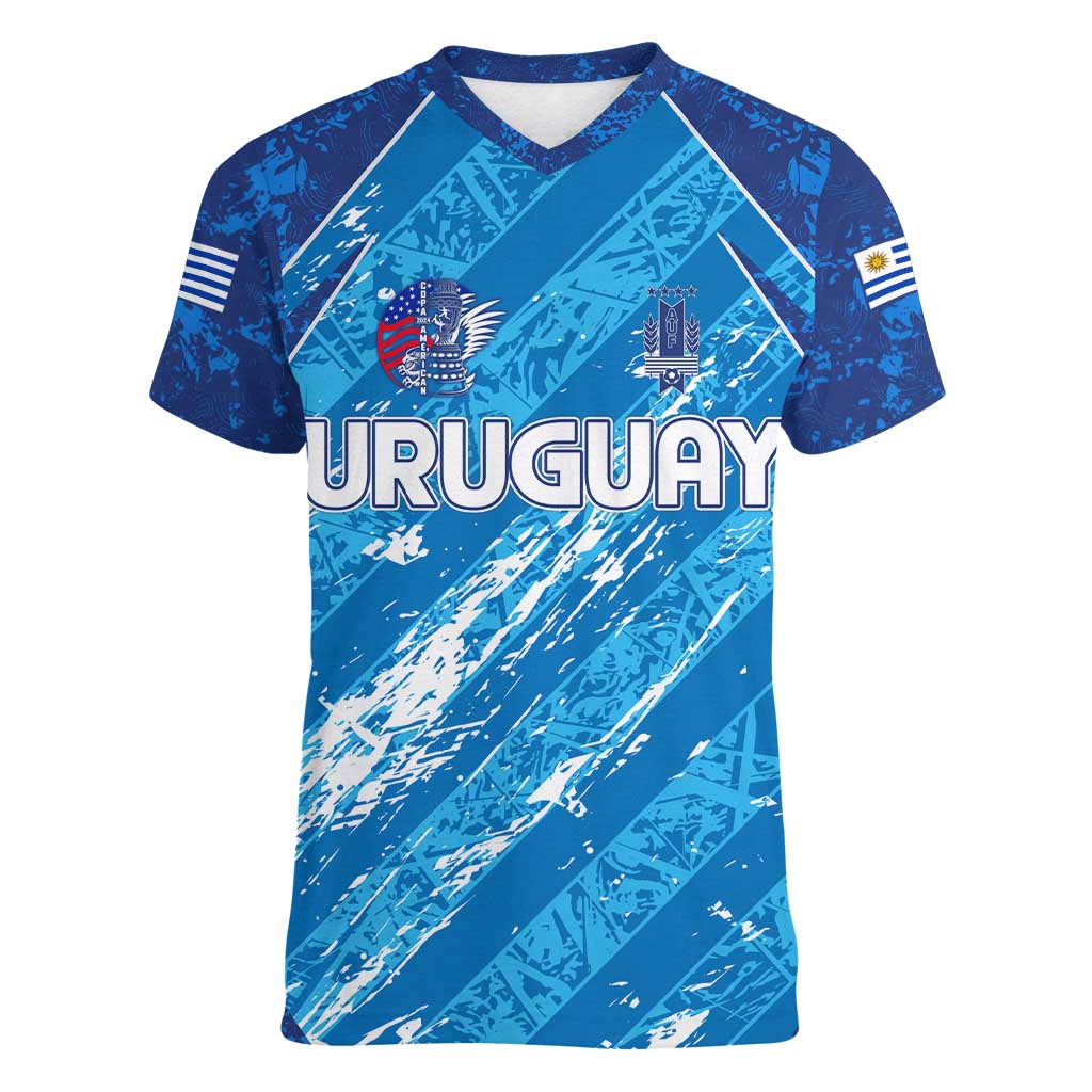 Uruguay Football 2024 Women V-Neck T-Shirt The Sky Blue - Wonder Print Shop