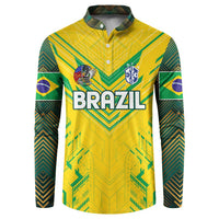 Yellow Brazil football button sweatshirt with button placket and front BRAZIL print
