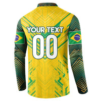 Yellow Brazil football button sweatshirt back with YOUR TEXT and large 00