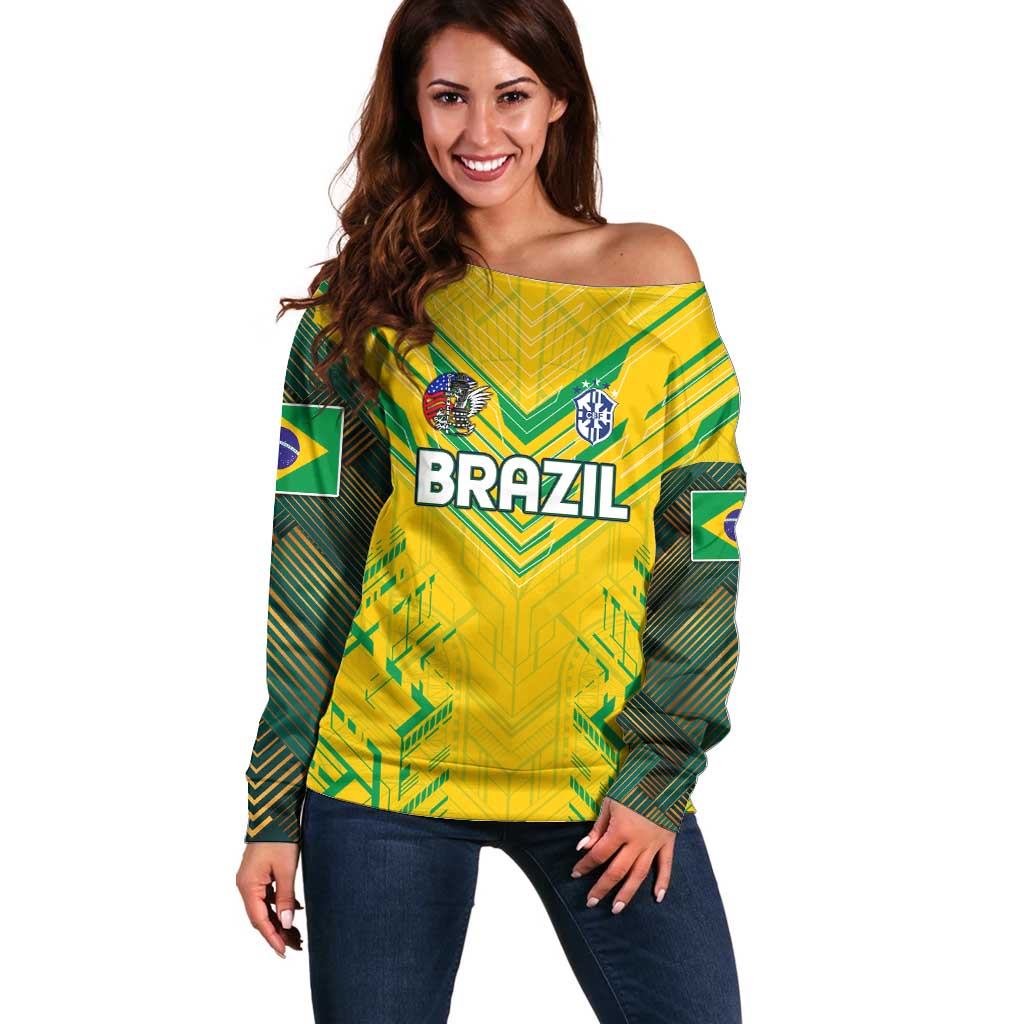 Brazil Football 2024 Off Shoulder Sweater Selecao Bright Yellow - Wonder Print Shop