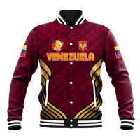 Wine red Venezuela baseball jacket with snap buttons, striped ribbed collar, front crest