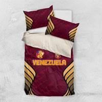 Maroon Venezuela football bedding set with two pillows and gold-and-black wing artwork