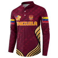Men's maroon button-front sweatshirt with Venezuela crest and 'VENEZUELA' graphic