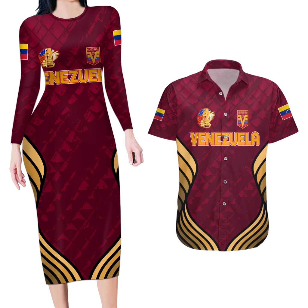 Custom Venezuela Football 2024 Couples Matching Long Sleeve Bodycon Dress and Hawaiian Shirt The Red Wine - Wonder Print Shop