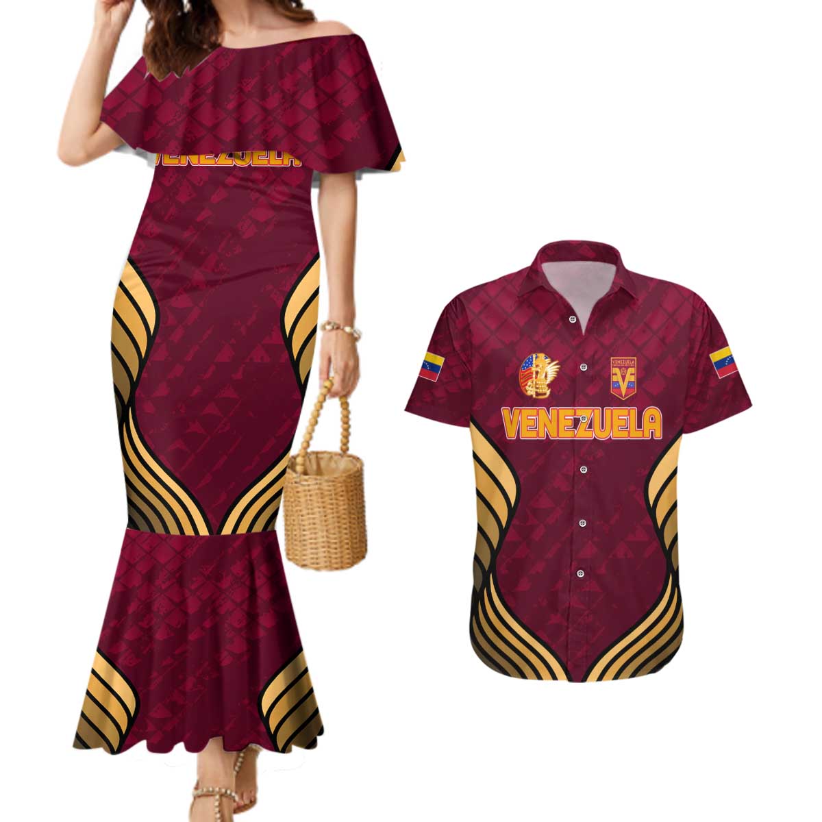 Custom Venezuela Football 2024 Couples Matching Mermaid Dress and Hawaiian Shirt The Red Wine - Wonder Print Shop