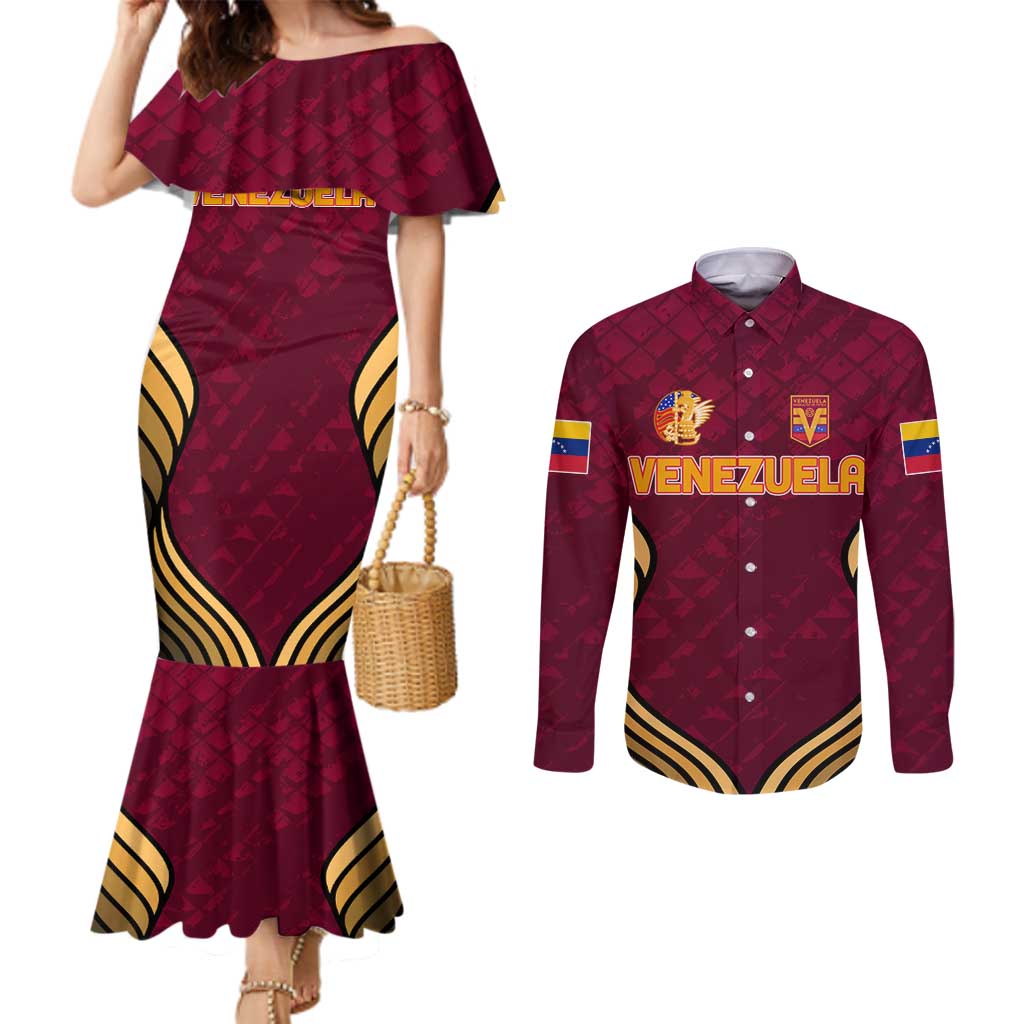 Venezuela Football 2024 Couples Matching Mermaid Dress and Long Sleeve Button Shirt The Red Wine