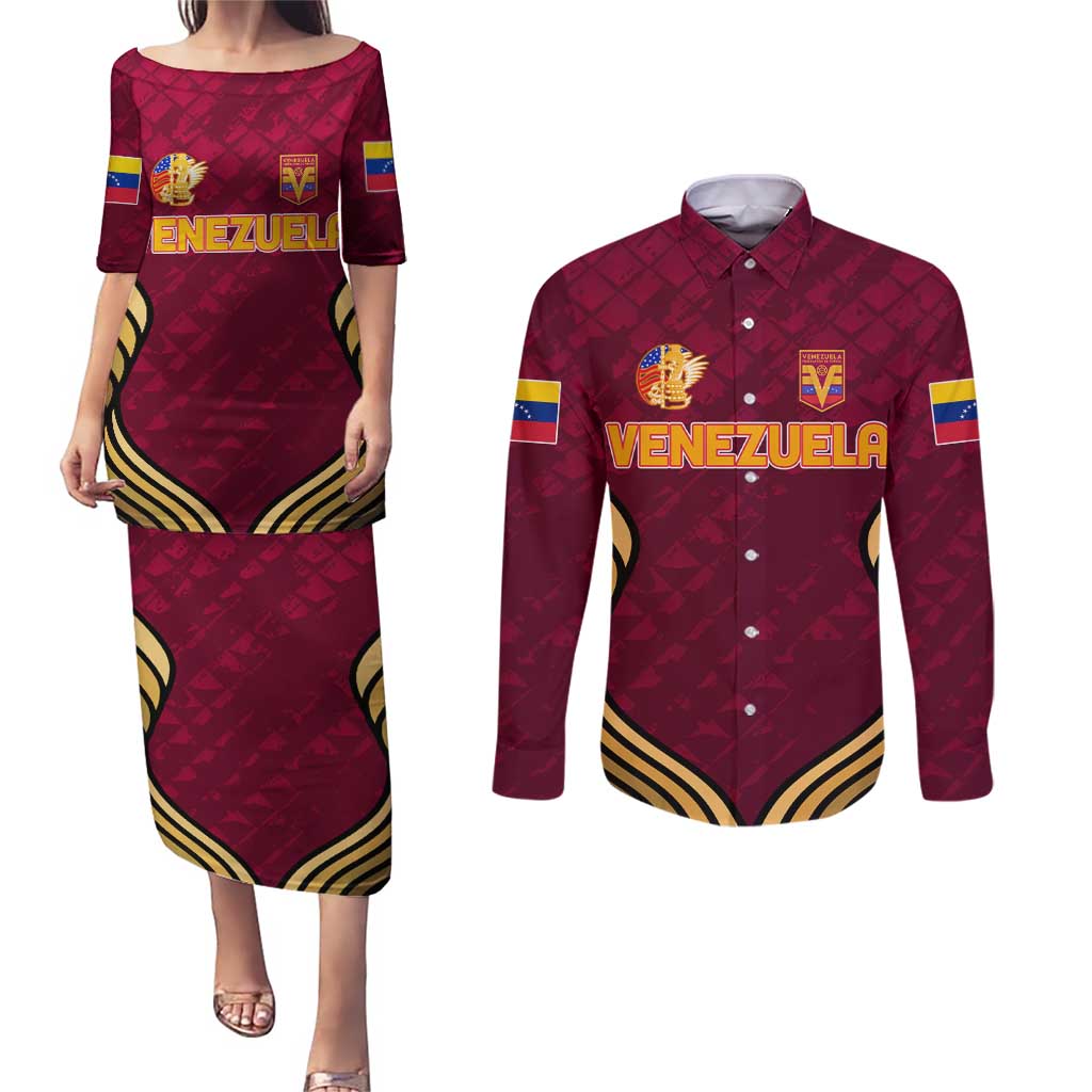 Custom Venezuela Football 2024 Couples Matching Puletasi and Long Sleeve Button Shirt The Red Wine - Wonder Print Shop