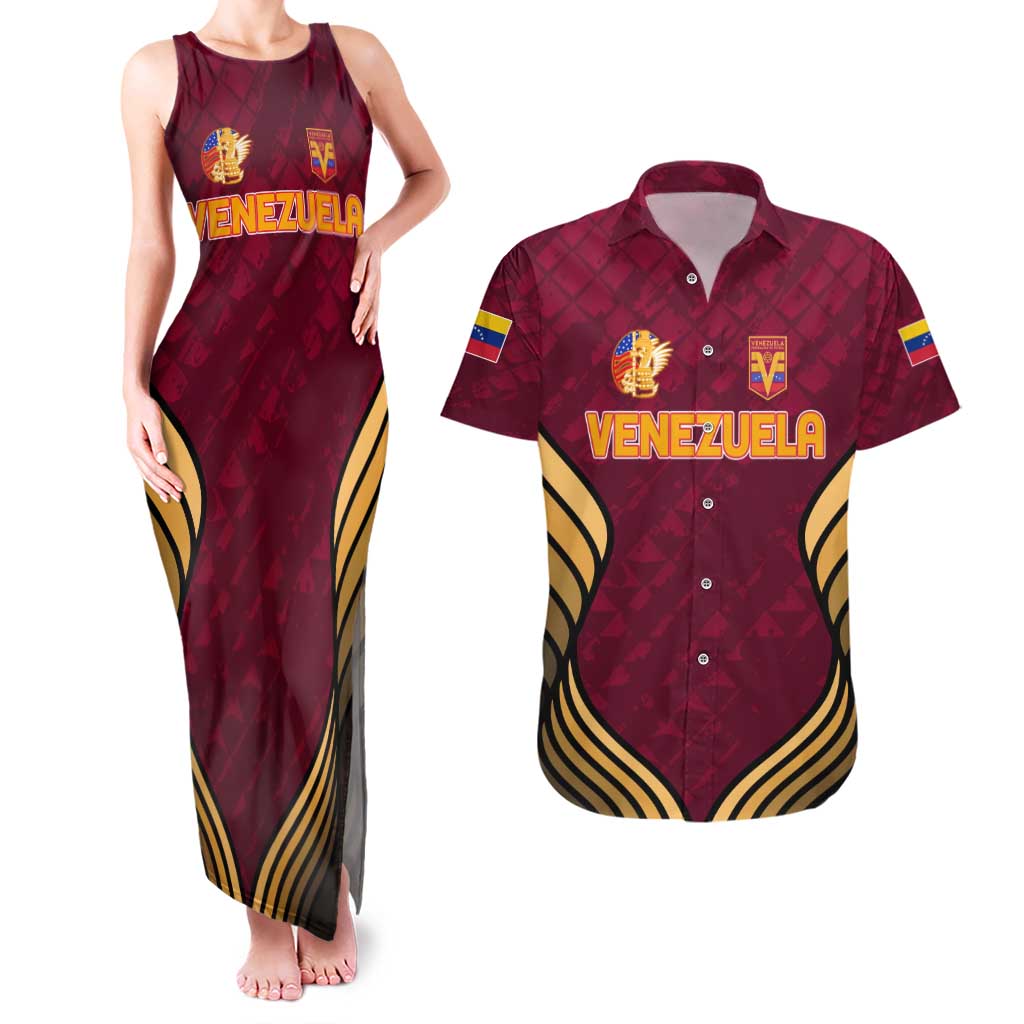 Custom Venezuela Football 2024 Couples Matching Tank Maxi Dress and Hawaiian Shirt The Red Wine - Wonder Print Shop