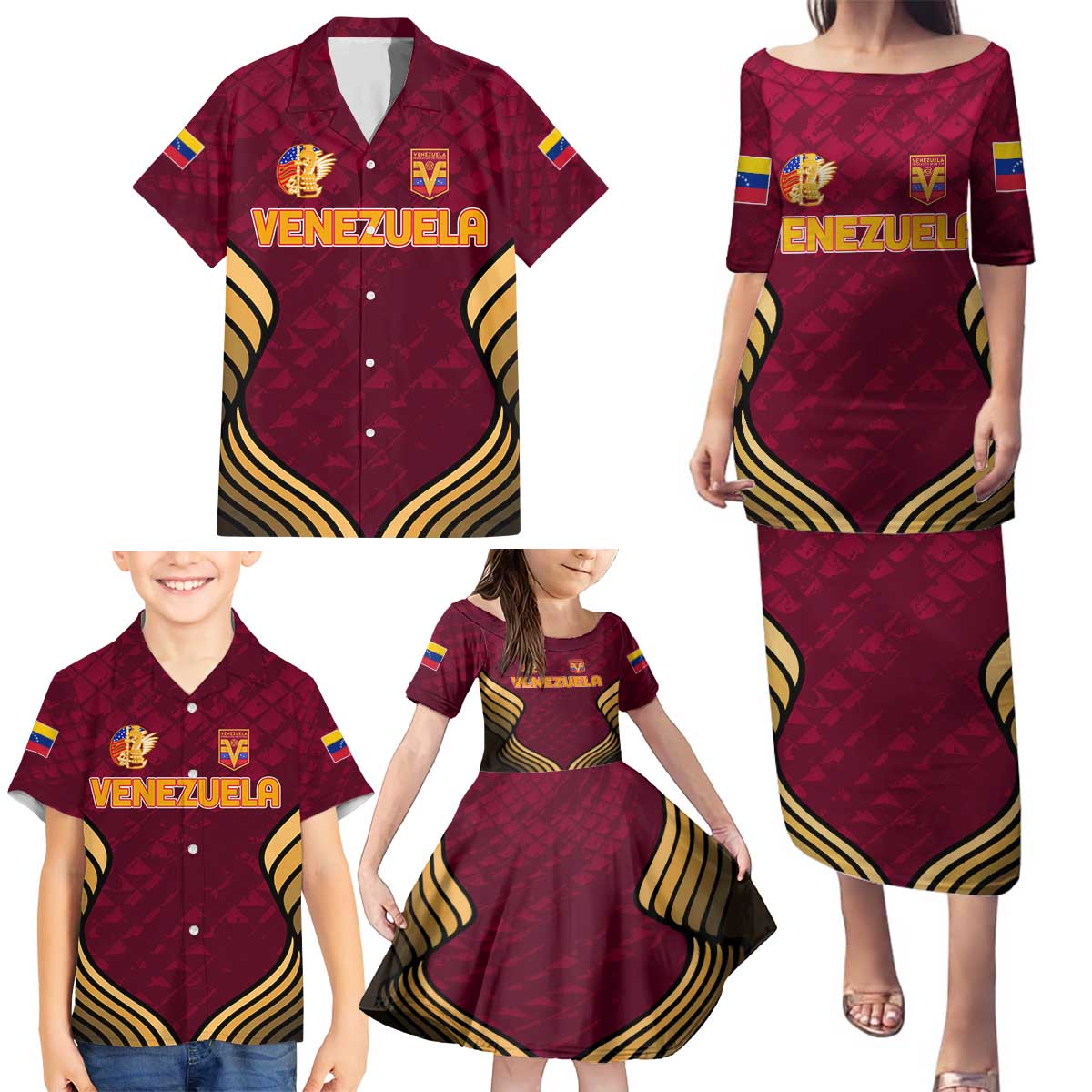 Custom Venezuela Football 2024 Family Matching Puletasi and Hawaiian Shirt The Red Wine - Wonder Print Shop