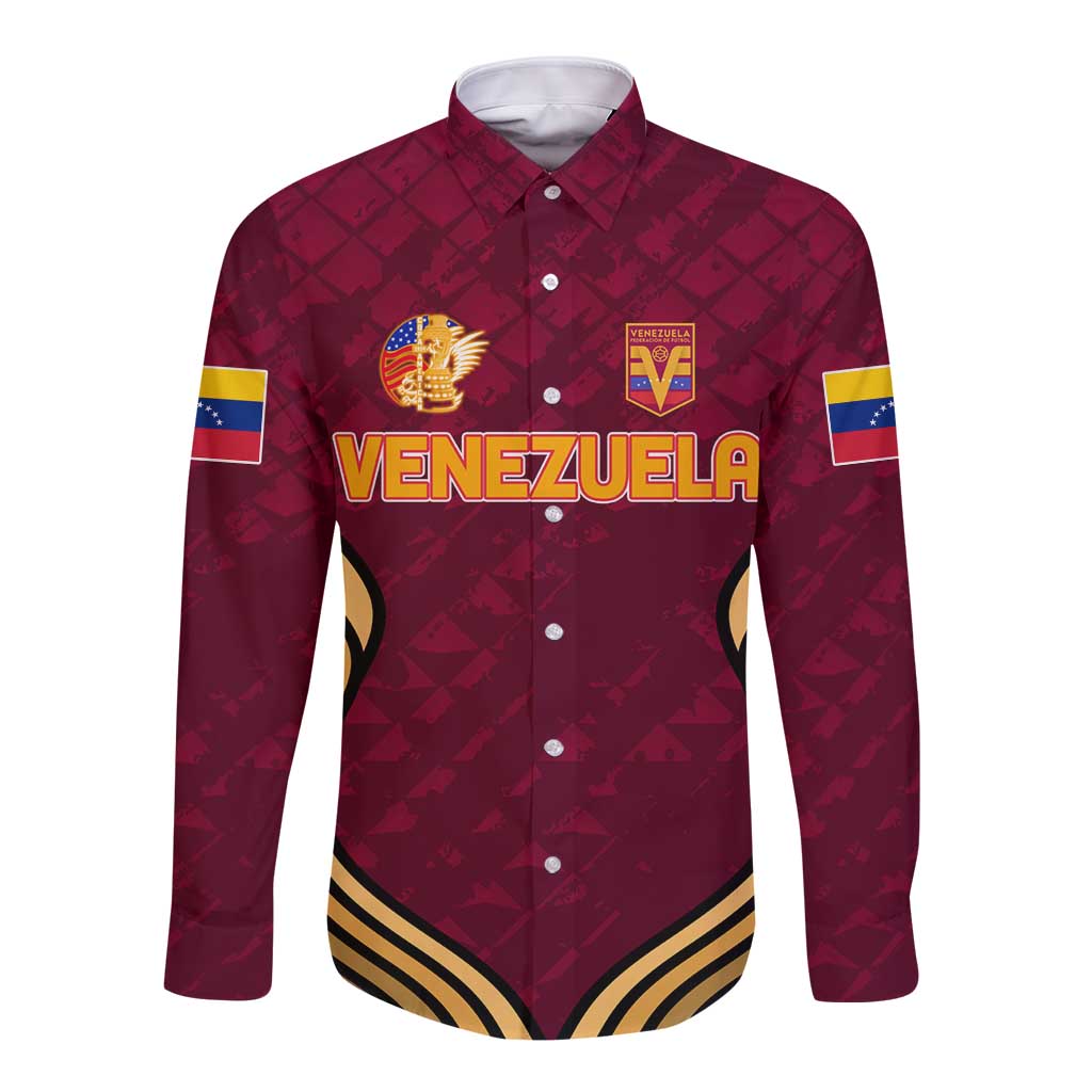 Custom Venezuela Football 2024 Long Sleeve Button Shirt The Red Wine - Wonder Print Shop