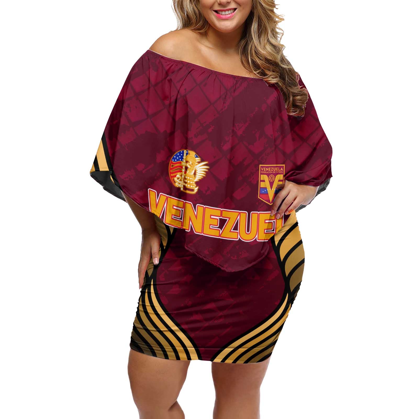 Custom Venezuela Football 2024 Off Shoulder Short Dress The Red Wine - Wonder Print Shop