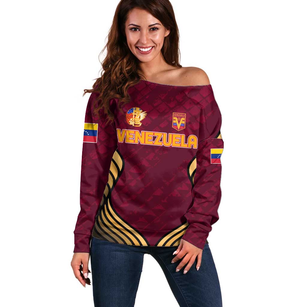 Custom Venezuela Football 2024 Off Shoulder Sweater The Red Wine - Wonder Print Shop