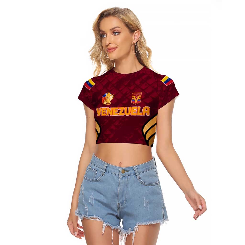 Custom Venezuela Football 2024 Raglan Cropped T Shirt The Red Wine - Wonder Print Shop