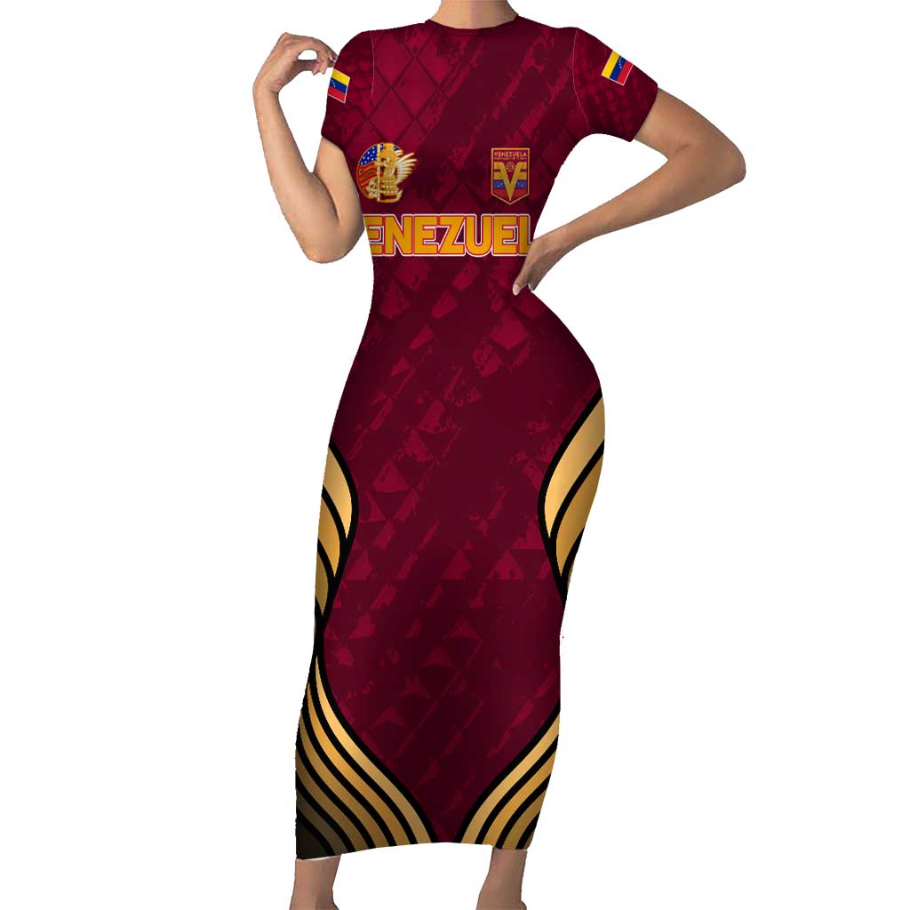 Custom Venezuela Football 2024 Short Sleeve Bodycon Dress The Red Wine - Wonder Print Shop