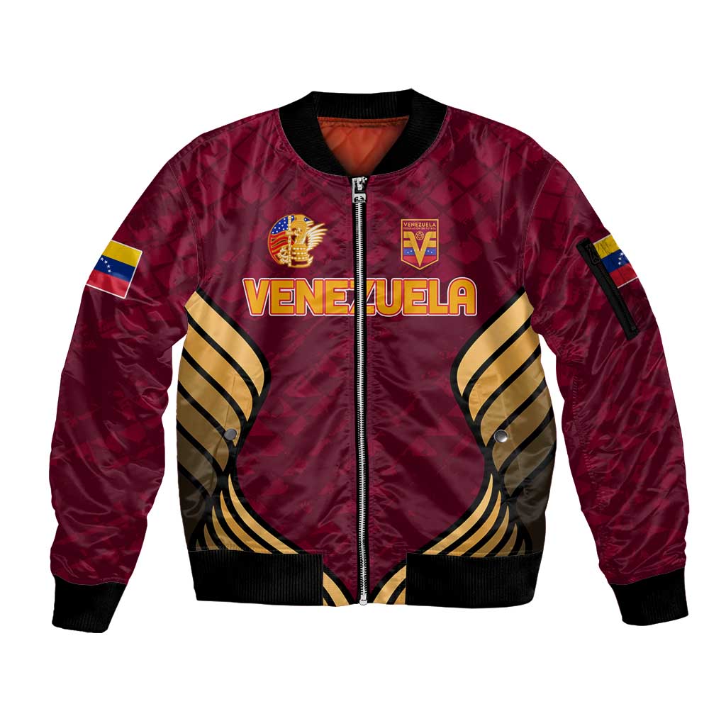 Custom Venezuela Football 2024 Sleeve Zip Bomber Jacket The Red Wine - Wonder Print Shop