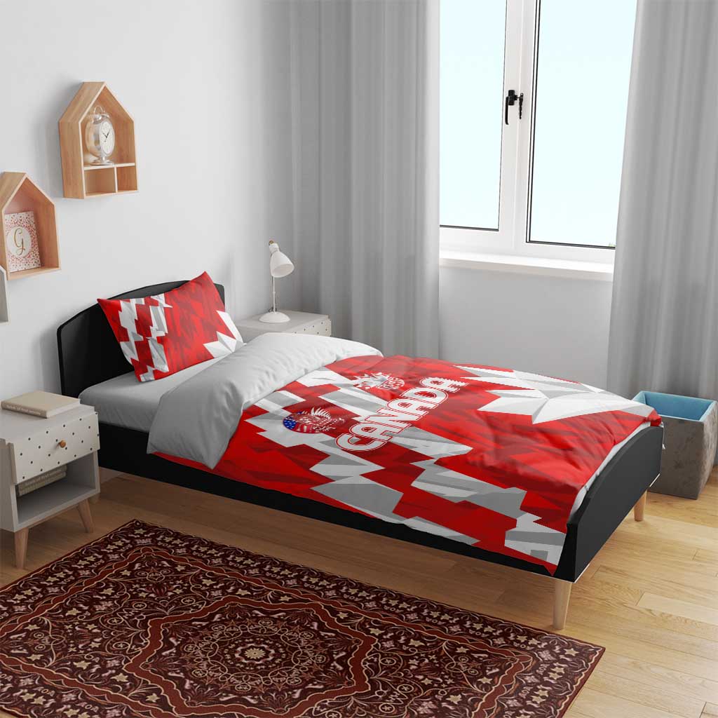 Canada-themed red and white bedding set with duvet and two pillowcases