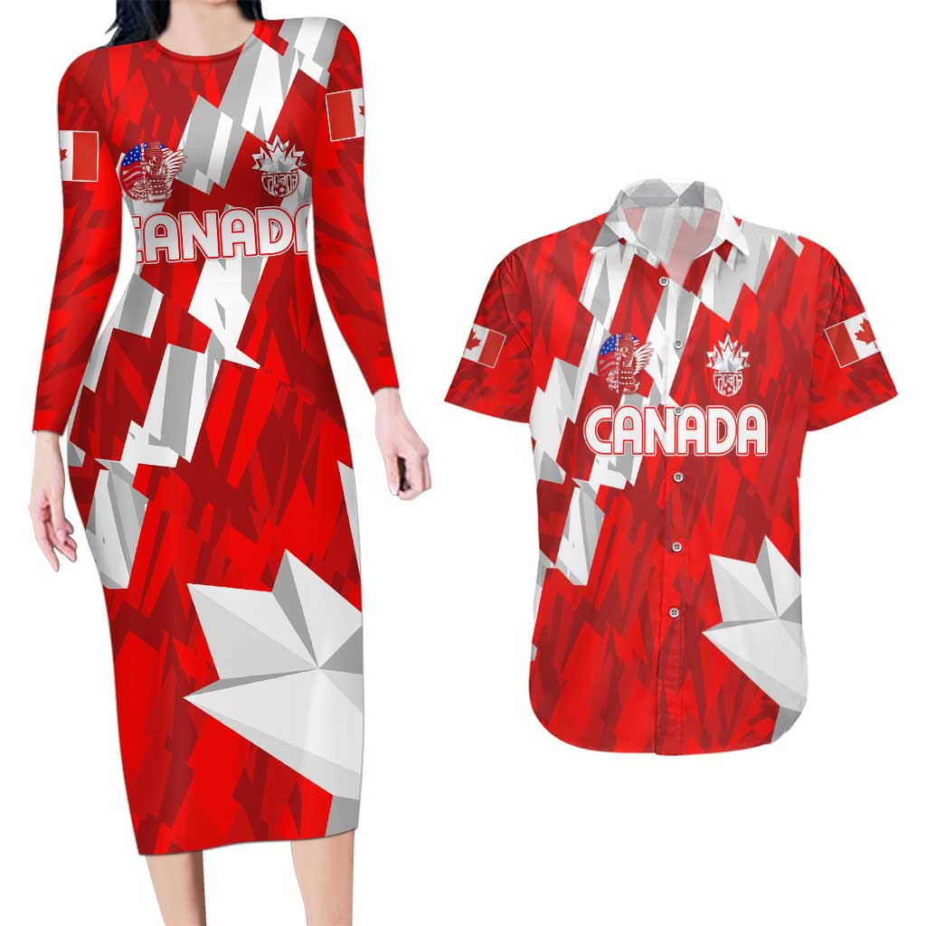 Canada Soccer 2024 Couples Matching Long Sleeve Bodycon Dress and Hawaiian Shirt Canucks The Reds - Wonder Print Shop