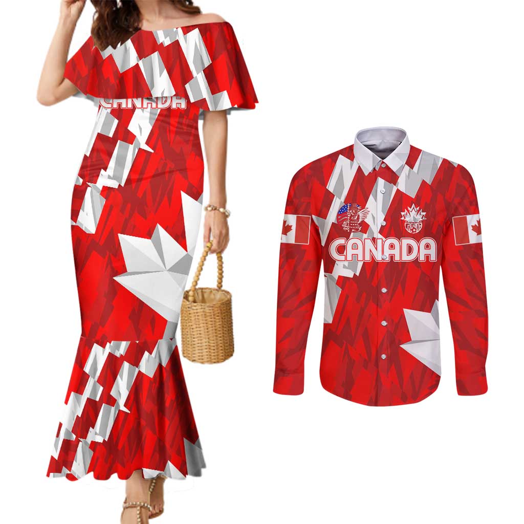 Canada Soccer 2024 Couples Matching Mermaid Dress and Long Sleeve Button Shirt Canucks The Reds