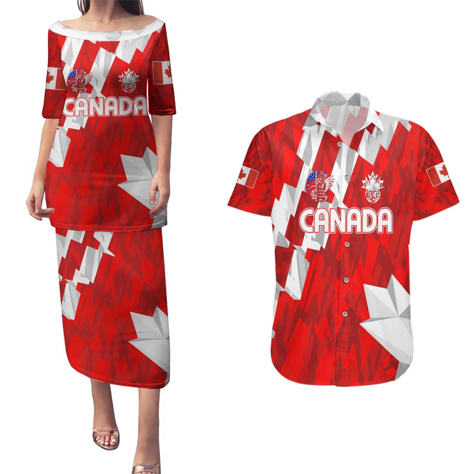 Canada Soccer 2024 Couples Matching Puletasi and Hawaiian Shirt Canucks The Reds - Wonder Print Shop