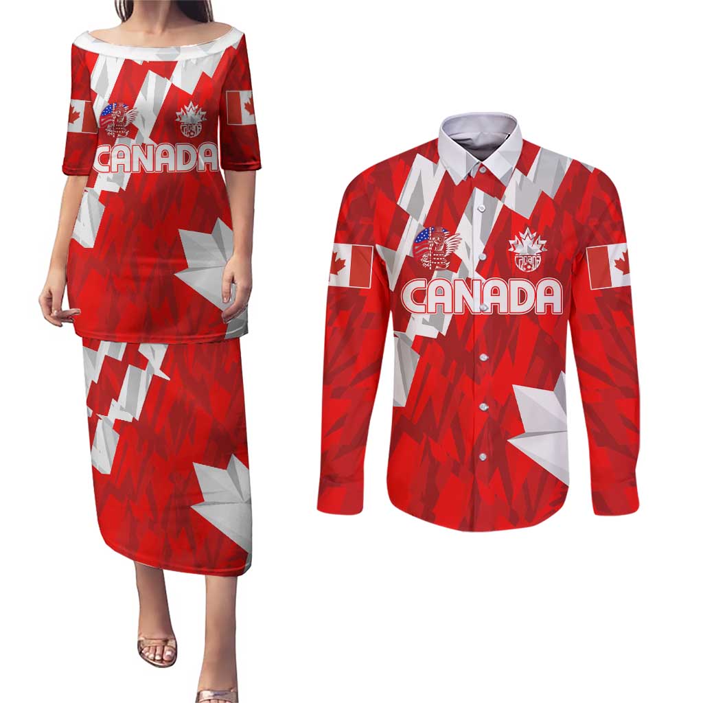 Canada Soccer 2024 Couples Matching Puletasi and Long Sleeve Button Shirt Canucks The Reds - Wonder Print Shop